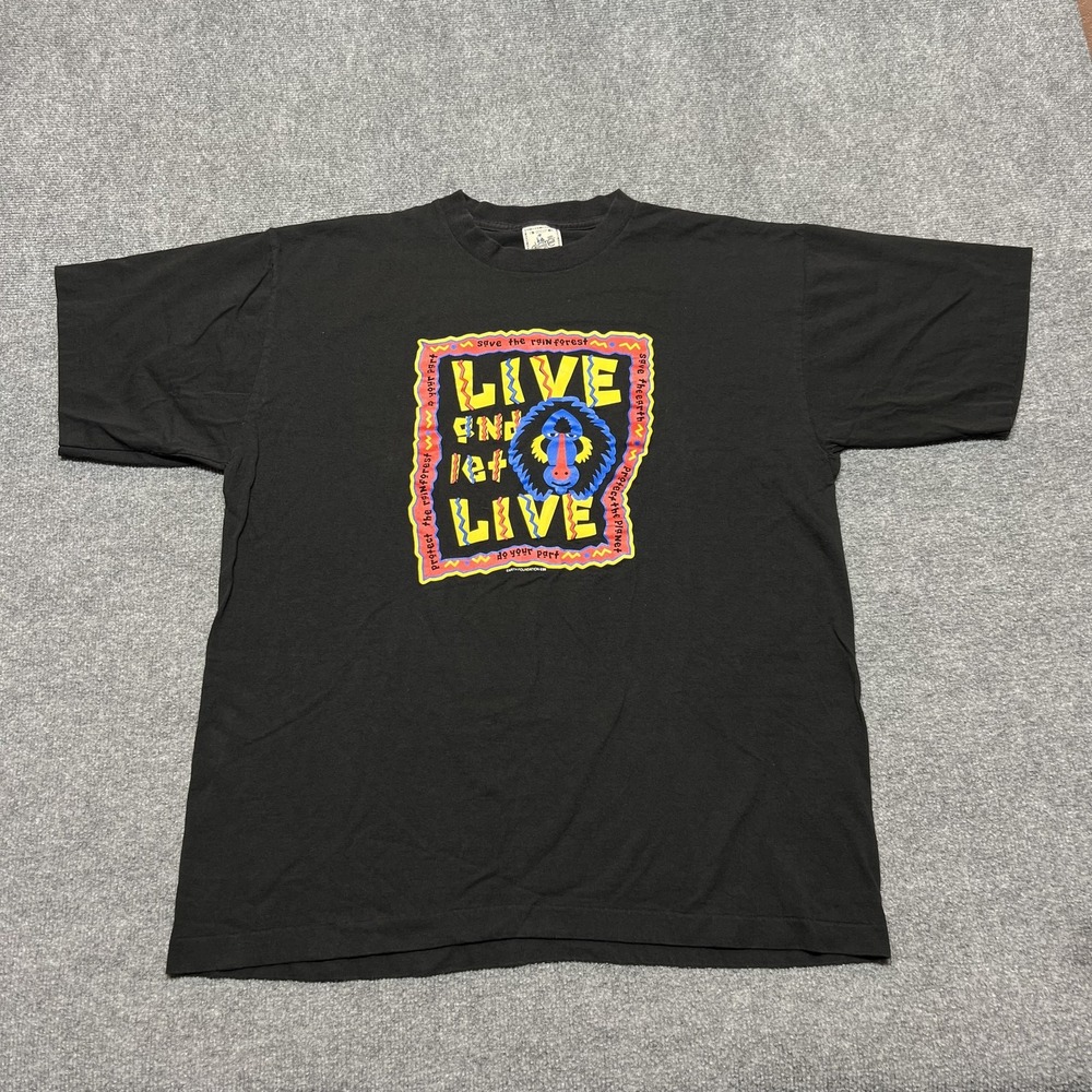 Vintage Alore Live & Let Live Shirt Mens XL Black Baboon Rainforest Graphic Tee